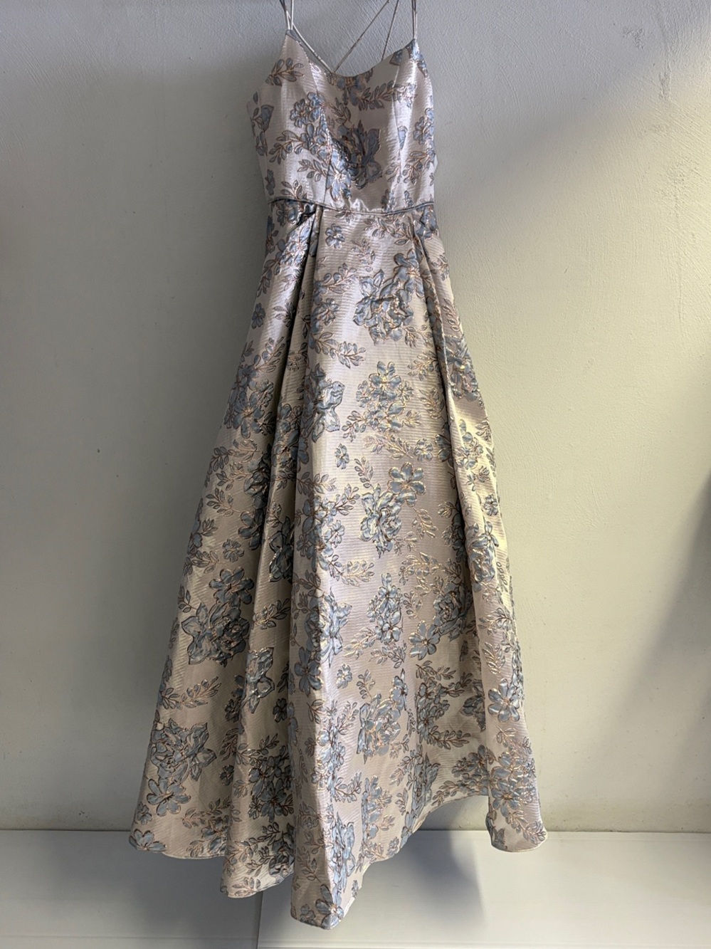 Blondie Nites Dusty Rose and Silver Floral Prom Gown